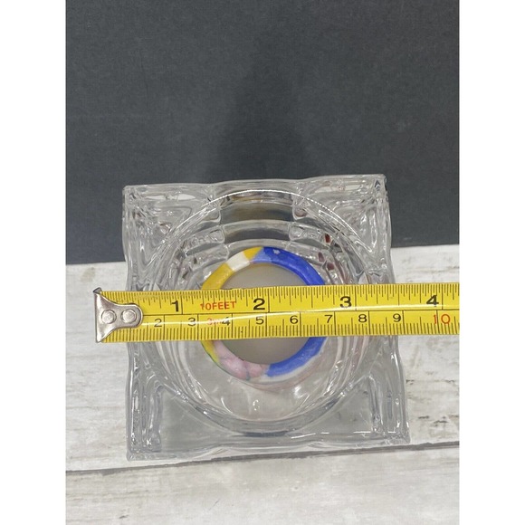 Square Cut Bubble Glass Votive Crystal Candle Holder With Colorful Swirl Candle - Picture 5 of 11